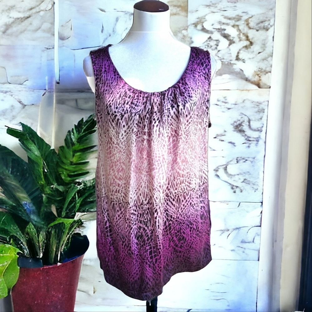 Chico's Womens On The Horizon Purple/Black Animal Print Silk Tank Top Size 2